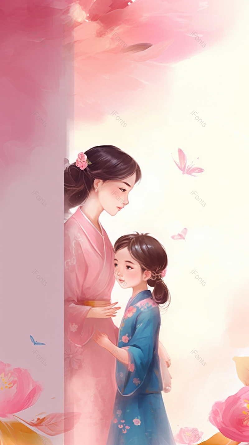 温馨手绘母女母亲节海报背景图,插画/手绘图,插画/手绘图库,插画/手绘图下载,插画/手绘